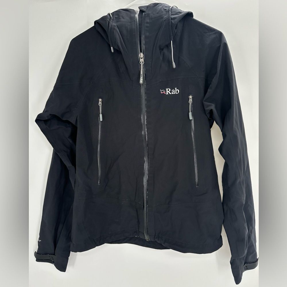 Rab Womens Rain Jacket Sz S Eco Hooded Black Waterproof